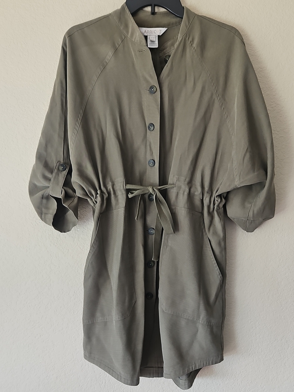 Apricot Olive Utility Shirt Dress with Tie‎ Waist Size 8